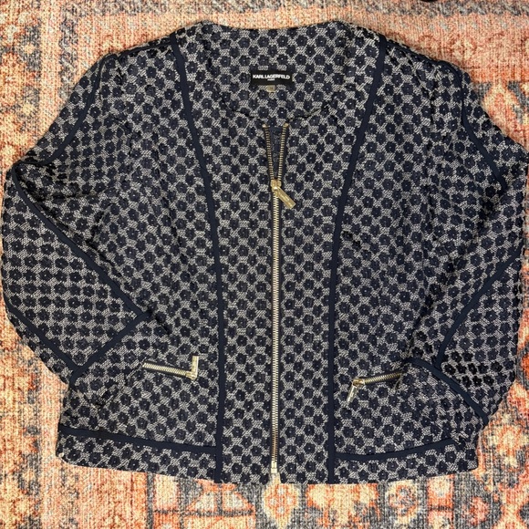 Karl Lagerfeld Paris Navy Blue Women's Zip Blazer Jacket - Picture 12 of 12